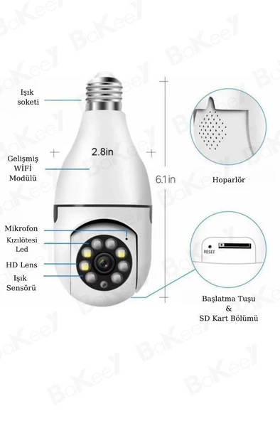 Ampul Kamera Harekete Duyarlı Gece Görüşlü Sesli Kablosuz 360 Hd Ip Kamera - 2