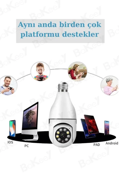 Ampul Kamera Harekete Duyarlı Gece Görüşlü Sesli Kablosuz 360 Hd Ip Kamera - 3