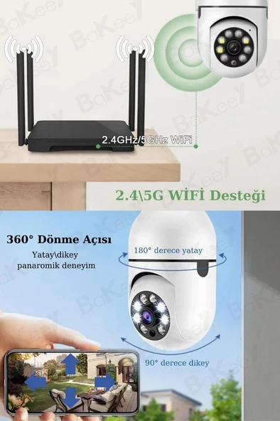 Ampul Kamera Harekete Duyarlı Gece Görüşlü Sesli Kablosuz 360 Hd Ip Kamera - 6