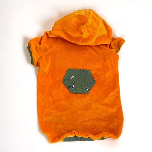 Green Dog Pocket Turuncu Kapşonlu Sweatshirt Köpek Kıyafeti Köpek Elbisesi - 2