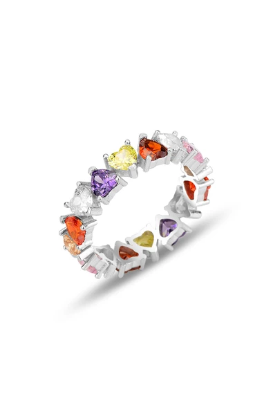 Gümüş rodyumlu renkli  zirkon taşlı birleşen kalpler tamtur yüzük SGTL12303RODAJ ürün görseli