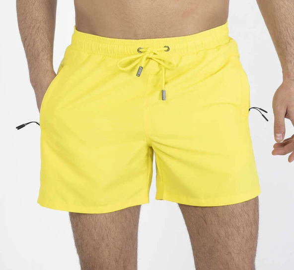 Sarı Su İtici Özellikli Erkek Havuz Deniz Şort Mayo Basic Model 001 ürün görseli
