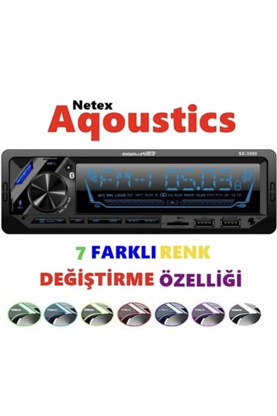 Aqoustics sx 7500 3Amfi Çıkışlı İşlemcili Usb Bluetooth Profesyonel Oto Teyp