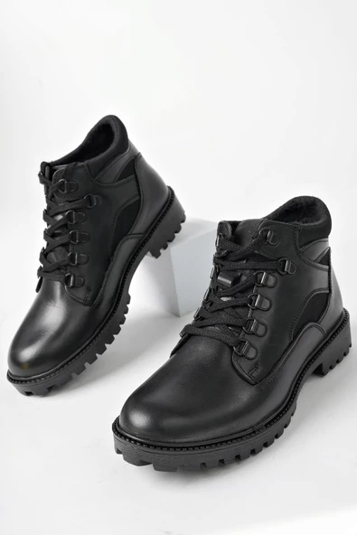 Muggo Best Garantili Kadın Günlük Hakiki Deri Kışlık Bağcıklı Bot - 3