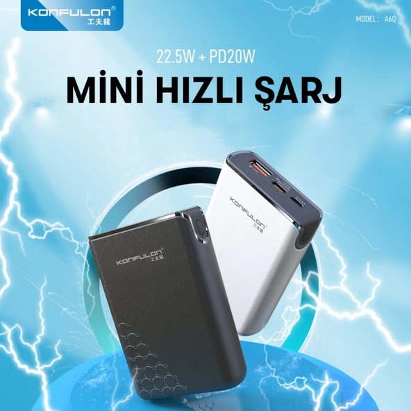 Konfulon A6Q 22.5W Usb QC 3.0 20W Type-C Çıkışlı 10000 mAh Mini Powerbank - 5
