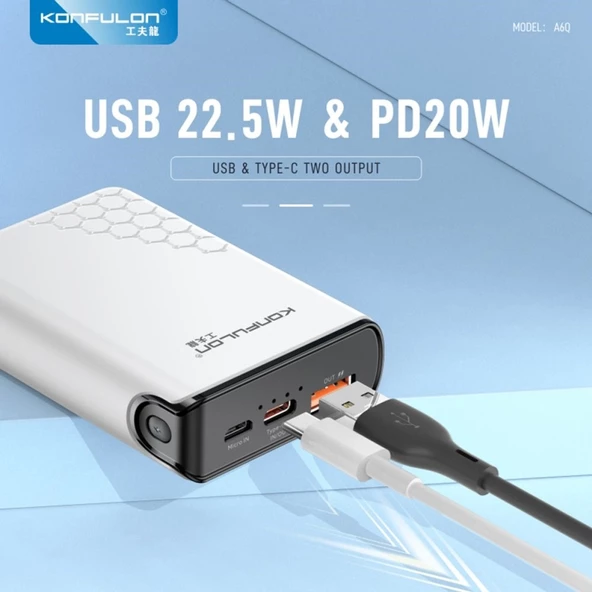 Konfulon A6Q 22.5W Usb QC 3.0 20W Type-C Çıkışlı 10000 mAh Mini Powerbank - 7