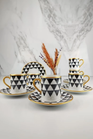 Digithome Trigon 6’lı Porselen Kahve Fincanı Takımı Yaldızlı – Frm100 C320.113