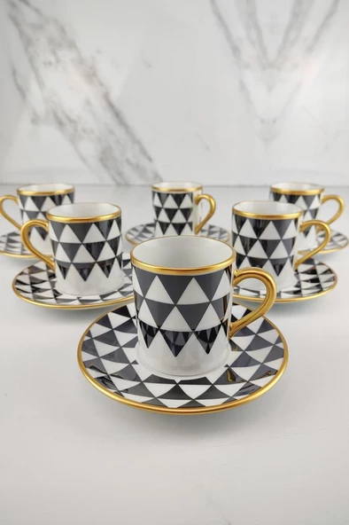 Digithome Trigon 6’lı Porselen Kahve Fincanı Takımı Yaldızlı – Frm100 C320.113 - 3
