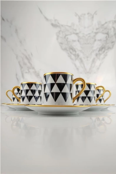 Digithome Trigon 6’lı Porselen Kahve Fincanı Takımı Yaldızlı – Frm100 C320.113 - 2