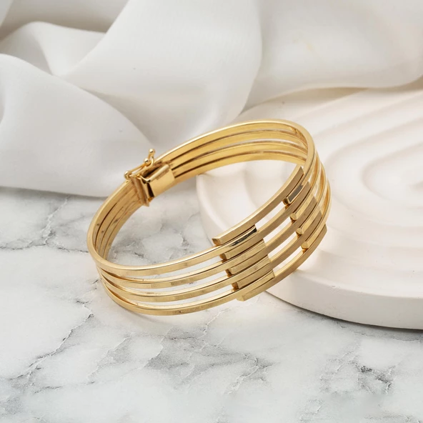 5 Sıra Sarı Altın Kaburga Kelepçe Bileklik - Resim 3