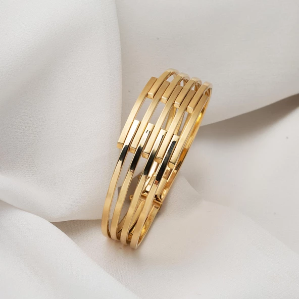 5 Sıra Sarı Altın Kaburga Kelepçe Bileklik - Resim 5