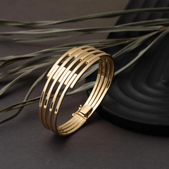 5 Sıra Sarı Altın Kaburga Kelepçe Bileklik - Resim 4