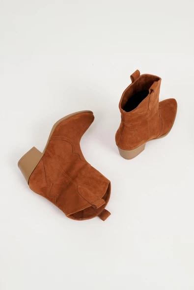 Kadın Kısa Topuklu Kovboy Bot Süet Bilek Boy Cowgirl Bot - 5