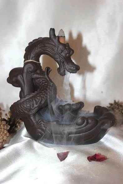 Ejderha Budha Geri Akış Tütsülük Buda Ters Akış Tütsü Seramik Feng Sui - Resim 3