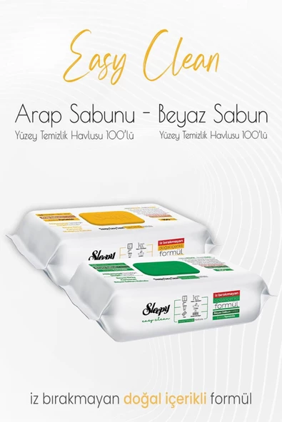 Sleepy Easy Clean Arap Sabunu Katkılı + Easy Clean Yüzey Temizlik Havlusu 100 Yaprak