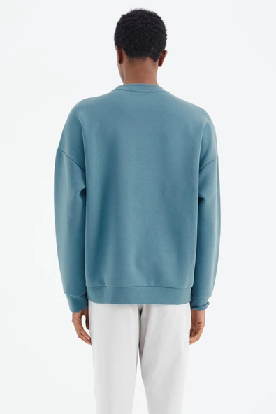 TOMMY LIFE Orman Yeşili O Yaka Baskı Detaylı Rahat Kalıp Erkek Swetshirt - 88284 T14ER-88284 - Resim 8