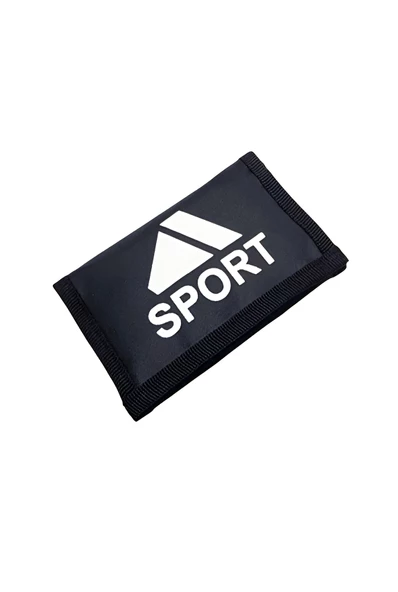 Bez Cüzdan Cırt Cırtlı Kapak Fermuarlı Para Bölme İnterpeks Kumaş Sport Baskılı SİYAH