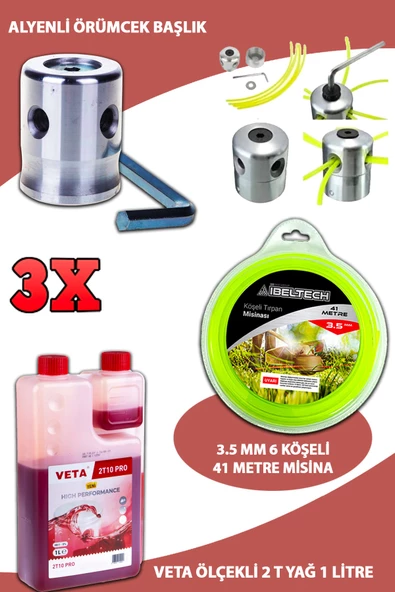 Germany Style Tırpan Örümcek Başlığı 1 Litre 2 T Yağ ve 6 Köşe 3.5 mm 41 Metre Tırpan Misinası - 2