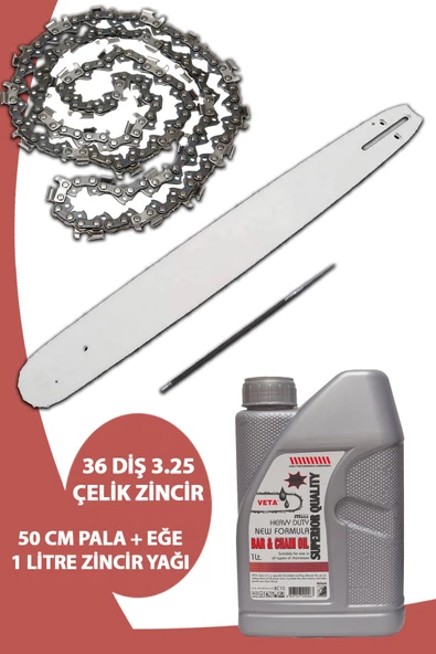 Germany Style 36 DİŞ 3,25 Benzinli Testere Zinciri 1 Litre Zincir Yağı ve 50 cm Pala Eğe Hediyeli