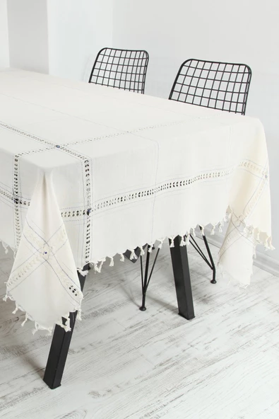 otantik nazar pamuklu dokuma masa örtüsü 130*220 a bej