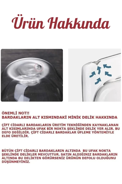2li Çift Cidarlı Bardak 250 ml Ev Ofis Çay Fincanı Kahve Sunum Bardağı Dayanıklı Kupa Cam Bardak - 2