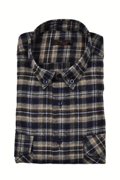 Erkek Pamuklu Kışlık Çift Cep Kapaklı Renk Gömlek BGL-ST03264 - Resim 7