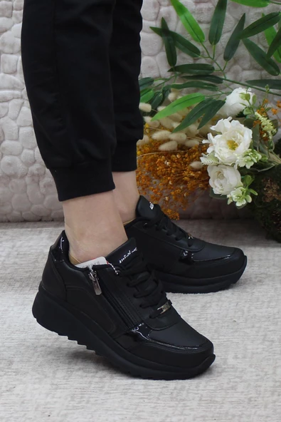 Mehmet Mete 2161 Anatomik Fermuarlı Bağçıklı Dolgu Taban Kadın Spor Ayakkabı - Resim 2