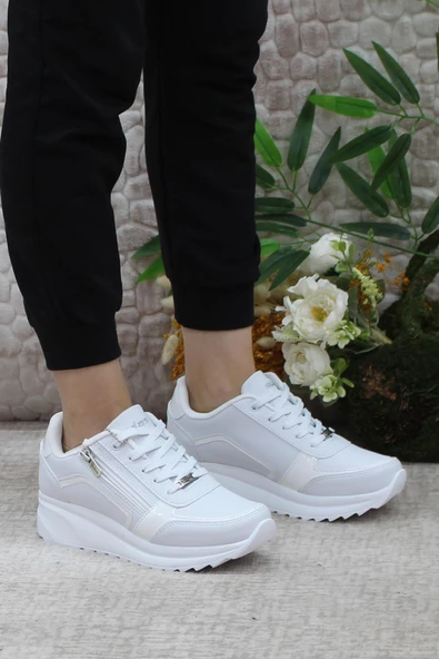 Mehmet Mete 2161 Anatomik Fermuarlı Bağçıklı Dolgu Taban Kadın Spor Ayakkabı - Resim 7