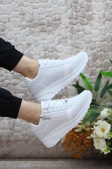 Mehmet Mete 2161 Anatomik Fermuarlı Bağçıklı Dolgu Taban Kadın Spor Ayakkabı - Resim 9