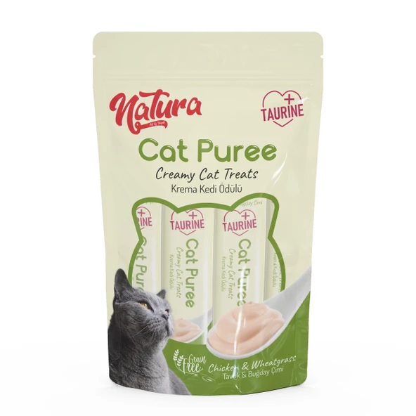 Natura Cat Puree Tavuk & Buğday Çimi 5*12 Gr