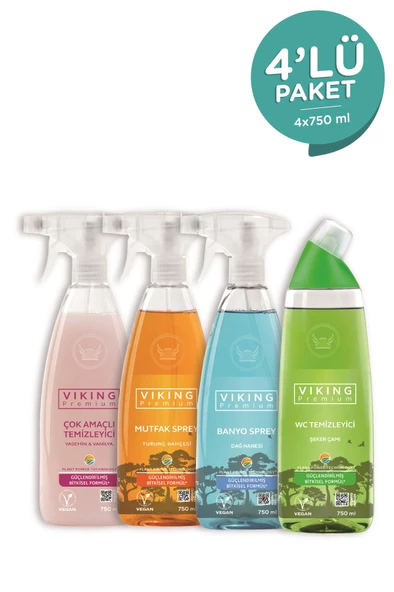 Viking Premium 4'lü (Çok Amaçlı, Banyo, Mutfak, WC) Paket 750 ml x 4 Adet