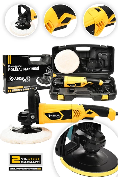 Assur Plus Devir Ayarlı Polisaj Makinesi 6 Kademeli Pasta Cila Kiti 1300 Watt 180 mm