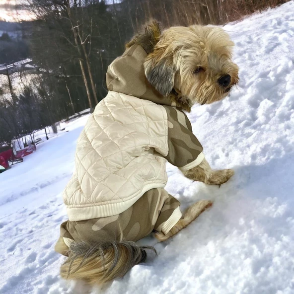 Kamuflaj Comfy Puf Köpek Mont Tulum Takım, Köpek Ceket Takım