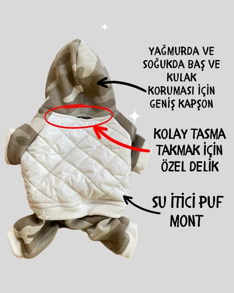 Kamuflaj Comfy Puf Köpek Mont Tulum Takım, Köpek Ceket Takım - 7