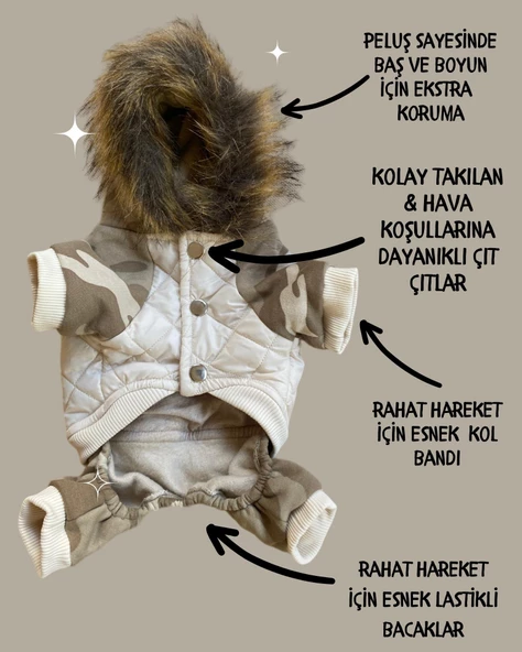 Kamuflaj Comfy Puf Köpek Mont Tulum Takım, Köpek Ceket Takım - 6