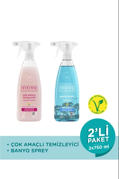 Viking Premium 2'li (Çok Amaçlı Yüzey Temizleyici , Banyo Dağ Nanesi) Paket 750 ml x 2 Adet