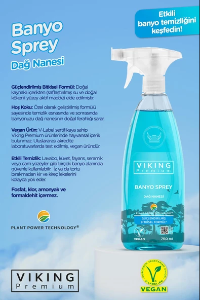 Viking Premium 2'li (Çok Amaçlı Yüzey Temizleyici , Banyo Dağ Nanesi) Paket 750 ml x 2 Adet - 5
