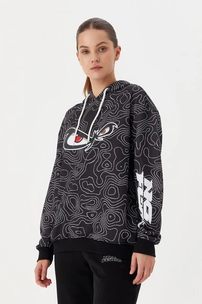 No Fear Kadın Sweatshirt Oversize Kapüşonlu Siyah 72523 - 3