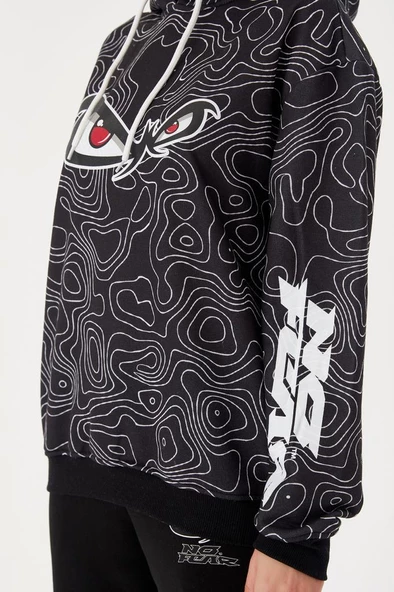 No Fear Kadın Sweatshirt Oversize Kapüşonlu Siyah 72523 - 4