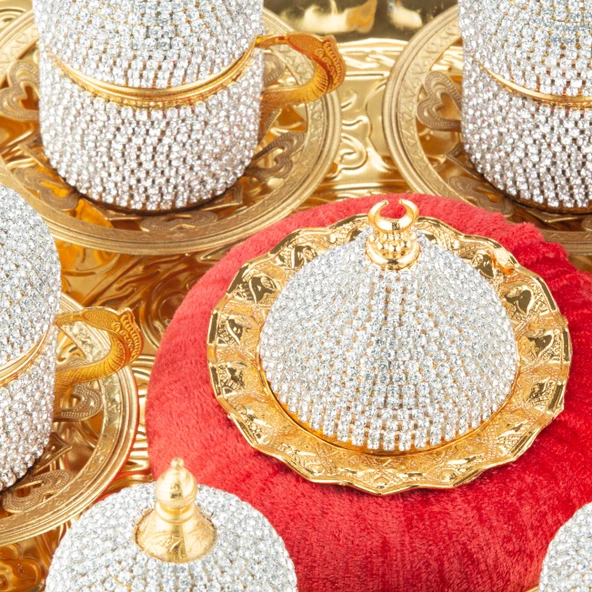 Kahve Fincanı Seti Dekoratif Hediyelik Sade Taş Sarmaşık 6'lı Türk Kahve Fincanı Takımı Altın - 2