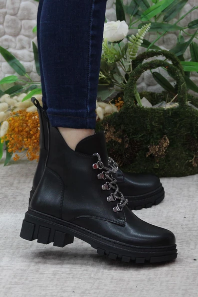 Mehmet Mete 3352 Taş Bağcıklı Sıcak Astar Kaymaz Taban Kadın Bot - Resim 4