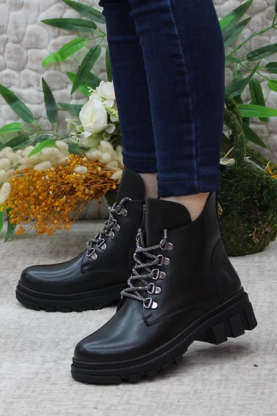 Mehmet Mete 3352 Taş Bağcıklı Sıcak Astar Kaymaz Taban Kadın Bot - Resim 5