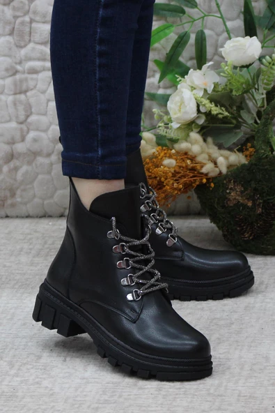 Mehmet Mete 3352 Taş Bağcıklı Sıcak Astar Kaymaz Taban Kadın Bot - Resim 3