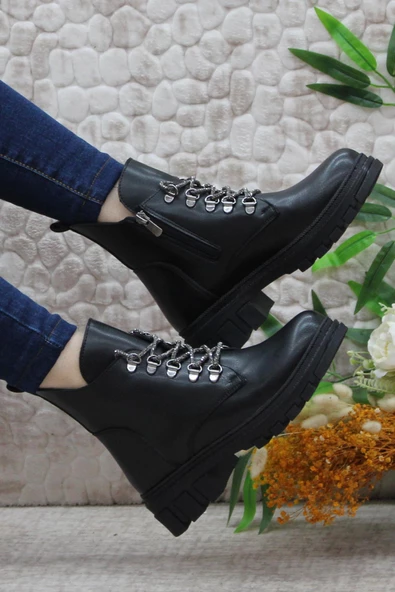 Mehmet Mete 3352 Taş Bağcıklı Sıcak Astar Kaymaz Taban Kadın Bot - Resim 2