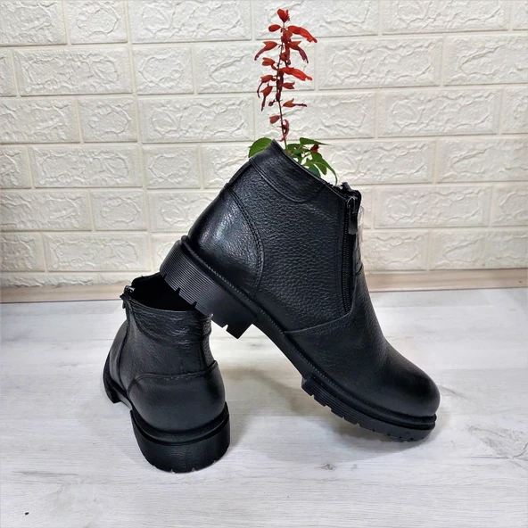 M.P 4204 Siyah Hakiki Deri Bağacaksız Fuspetli Sıcak Astar Erkek Bot - 8