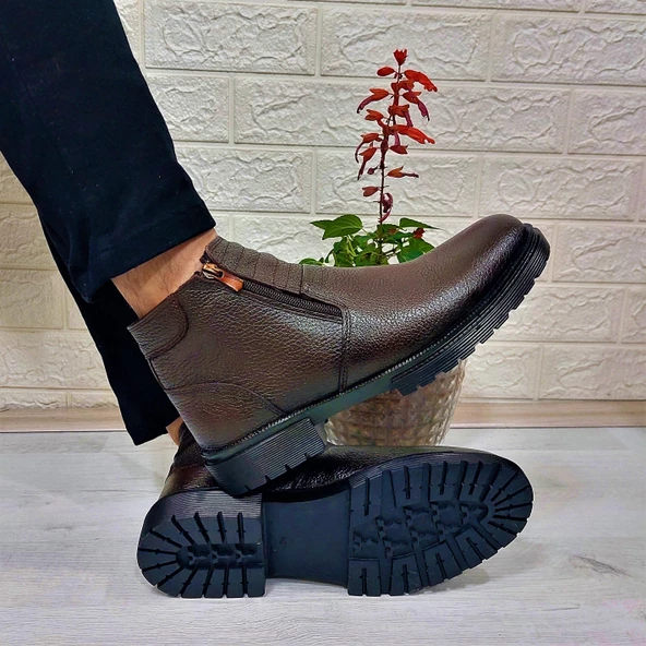 M.P 4204 Kahve Hakiki Deri Bağacaksız Fuspetli Sıcak Astar Erkek Bot - 2
