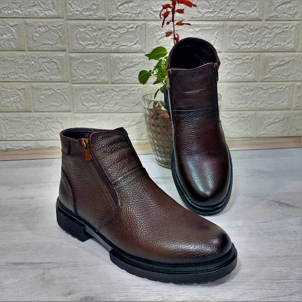 M.P 4204 Kahve Hakiki Deri Bağacaksız Fuspetli Sıcak Astar Erkek Bot - 9