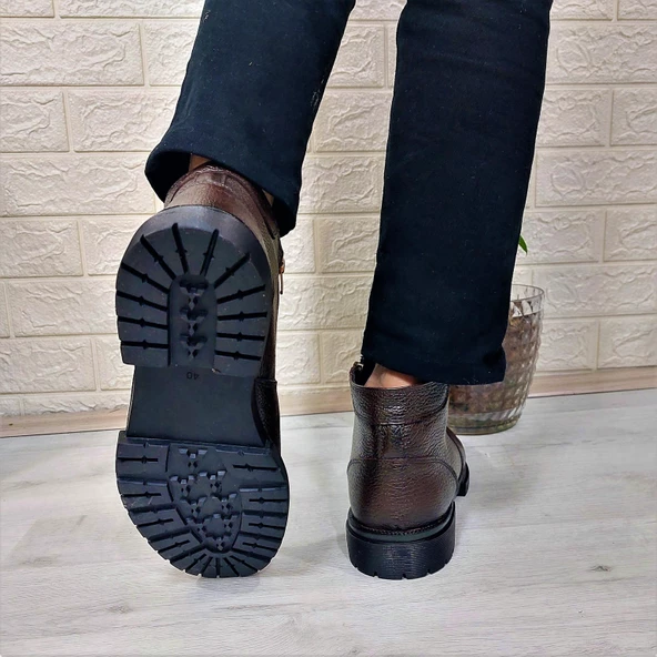 M.P 4204 Kahve Hakiki Deri Bağacaksız Fuspetli Sıcak Astar Erkek Bot - 7