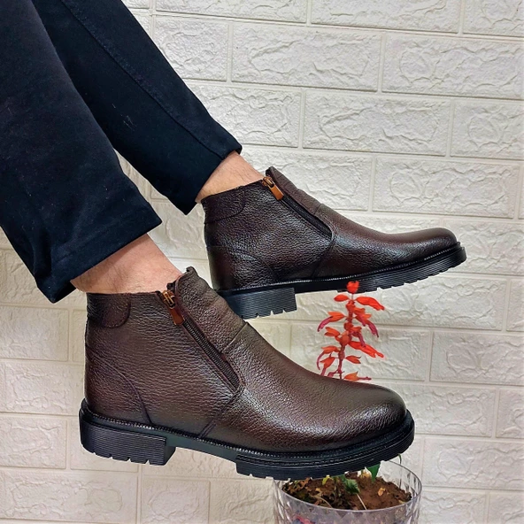 M.P 4204 Kahve Hakiki Deri Bağacaksız Fuspetli Sıcak Astar Erkek Bot - 4