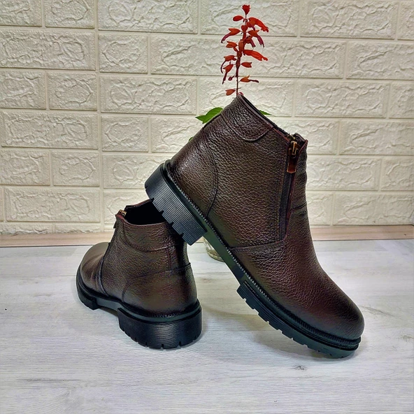 M.P 4204 Kahve Hakiki Deri Bağacaksız Fuspetli Sıcak Astar Erkek Bot - 8